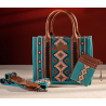TW CollectionSmall Tote/Crossbody and Card Case Set 2Pc- Burgundy - Turquoise