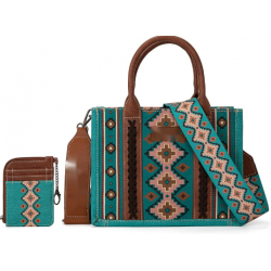 TW CollectionSmall Tote/Crossbody and Card Case Set 2Pc- Burgundy - Turquoise