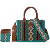 TW CollectionSmall Tote/Crossbody and Card Case Set 2Pc- Burgundy - Turquoise