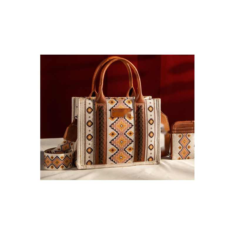 TW CollectionSmall Tote/Crossbody and Card Case Set 2Pc- Burgundy - Yellow