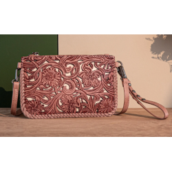 TW Collection - Leather Floral Tooled Collection Clutch - Pink