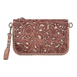TW Collection - Leather Floral Tooled Collection Clutch - Pink