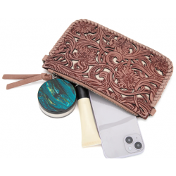 TW Collection - Leather Floral Tooled Collection Clutch - Pink