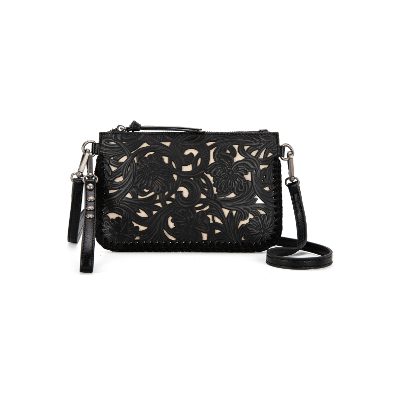 TW Collection - Leather Floral Tooled Collection Clutch - Classic Black