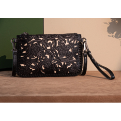 TW Collection - Leather Floral Tooled Collection Clutch - Classic Black