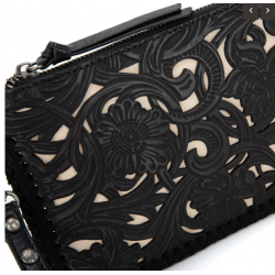 TW Collection - Leather Floral Tooled Collection Clutch - Classic Black