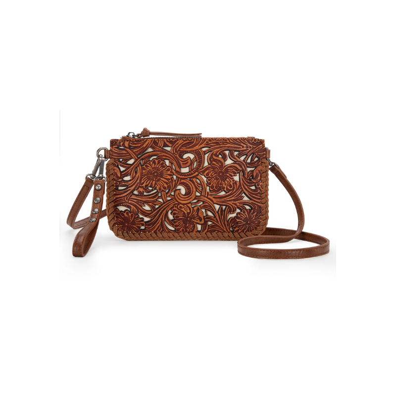 TW Collection - Leather Floral Tooled Collection Clutch - Brown TW Collection - Leather Floral Tooled Collection Clutch - Brown