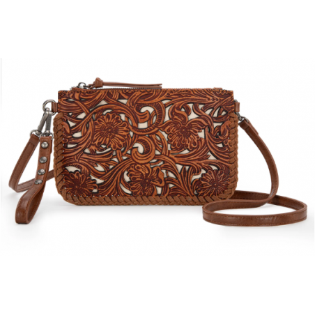 TW Collection - Leather Floral Tooled Collection Clutch - Brown