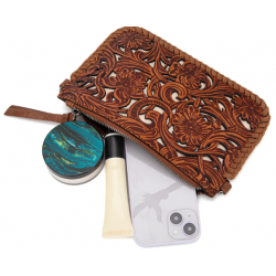 TW Collection - Leather Floral Tooled Collection Clutch - Brown