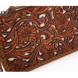 TW Collection - Leather Floral Tooled Collection Clutch - Brown