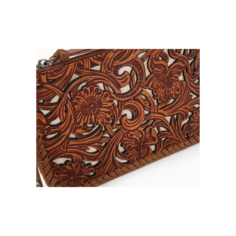 TW Collection - Leather Floral Tooled Collection Clutch - Brown