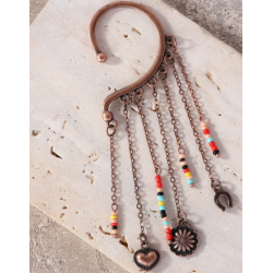 TB's Rustic Beaded Long Dangle Chain Beaded Ear Cuff - Brown