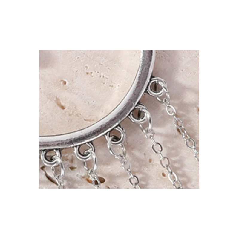 TB's Rustic Beaded Long Dangle Chain Beaded Ear Cuff - Silver