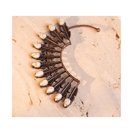 Rustic Couture's Feather White Turquoise Ear Cuff