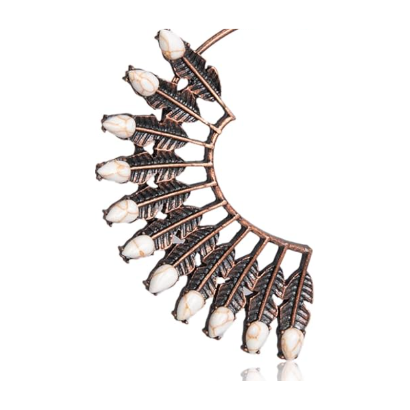 Rustic Couture's Feather White Turquoise Ear Cuff