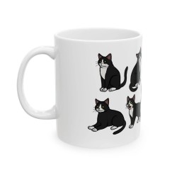 Cute Black Cat Coffee Mug 11oz Funny Tuxedo Kitty Ceramic Tea Cup Gift