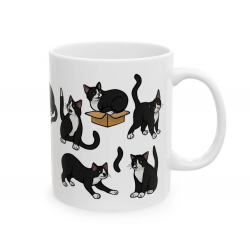 Cute Black Cat Coffee Mug 11oz Funny Tuxedo Kitty Ceramic Tea Cup Gift