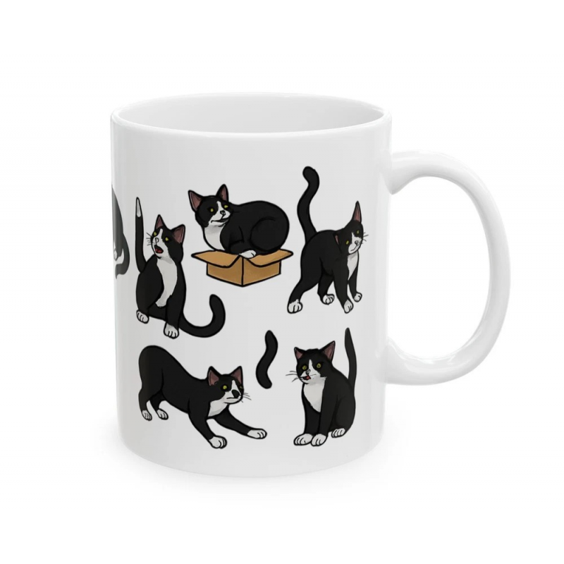 Cute Black Cat Coffee Mug 11oz Funny Tuxedo Kitty Ceramic Tea Cup Gift