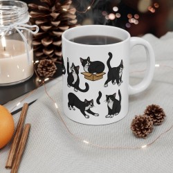 Cute Black Cat Coffee Mug 11oz Funny Tuxedo Kitty Ceramic Tea Cup Gift