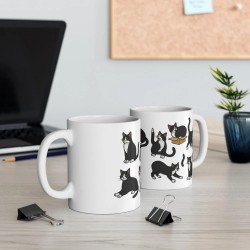 Cute Black Cat Coffee Mug 11oz Funny Tuxedo Kitty Ceramic Tea Cup Gift