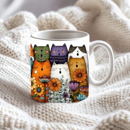 Funny Cat Mug Colorful Cats 11oz Cute Coffee Cup Gift for Cat Lovers