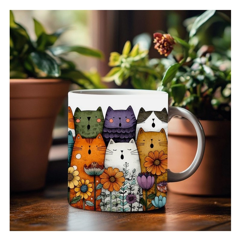 Funny Cat Mug Colorful Cats 11oz Cute Coffee Cup Gift for Cat Lovers