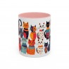 Whimsical Cat Coffee Cup | 330ml Ceramic Two-Tone Mug | Cat Variety Illustration PINK