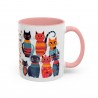 Whimsical Cat Coffee Cup | 330ml Ceramic Two-Tone Mug | Cat Variety Illustration PINK