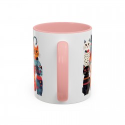 Whimsical Cat Coffee Cup | 330ml Ceramic Two-Tone Mug | Cat Variety Illustration PINK