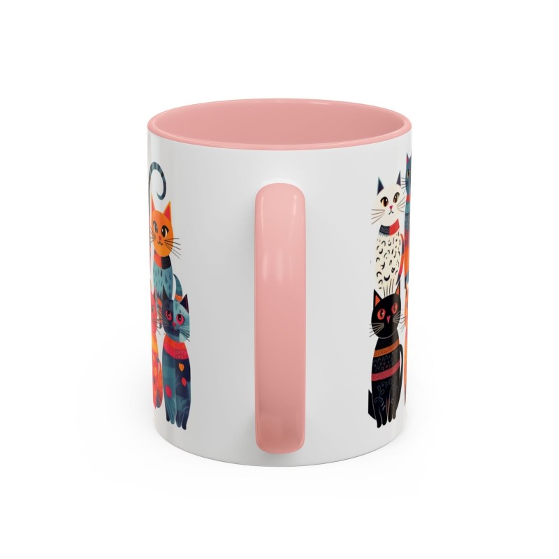 Whimsical Cat Coffee Cup | 330ml Ceramic Two-Tone Mug | Cat Variety Illustration PINK