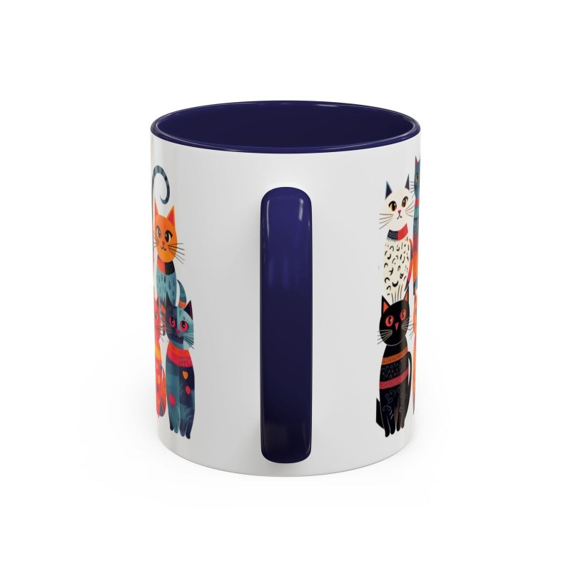 Whimsical Cat Coffee Cup | 330ml Ceramic Two-Tone Mug | Cat Variety Illustration PURPLE