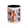 Whimsical Cat Coffee Cup | 330ml Ceramic Two-Tone Mug | Cat Variety Illustration BLACK