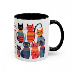 Whimsical Cat Coffee Cup | 330ml Ceramic Two-Tone Mug | Cat Variety Illustration BLACK