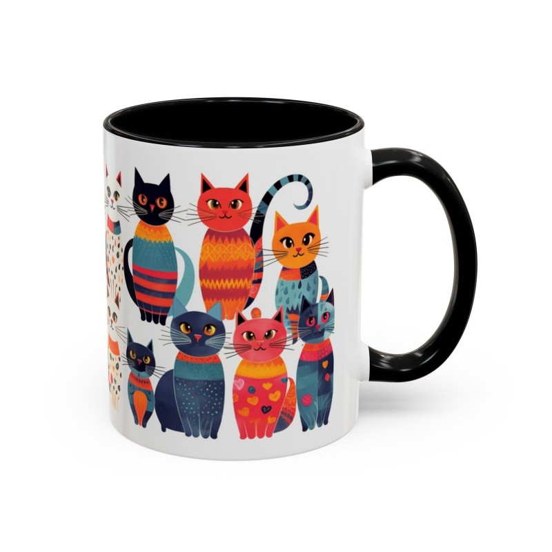 Whimsical Cat Coffee Cup | 330ml Ceramic Two-Tone Mug | Cat Variety Illustration BLACK Whimsical Cat Coffee Cup | 330ml Ceramic Two-Tone Mug | Cat Variety Illustration BLACK
