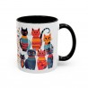 Whimsical Cat Coffee Cup | 330ml Ceramic Two-Tone Mug | Cat Variety Illustration BLACK