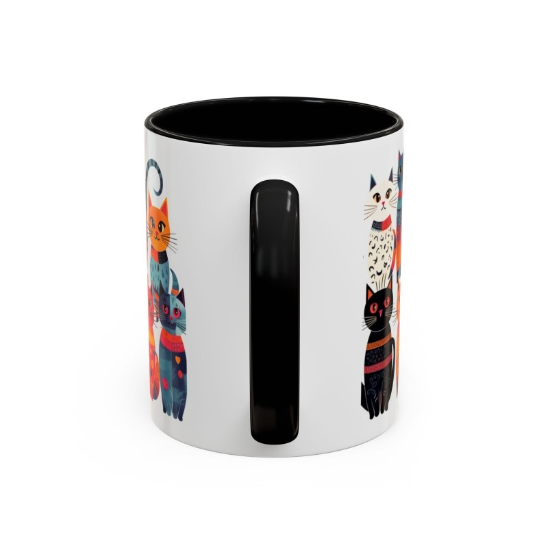Whimsical Cat Coffee Cup | 330ml Ceramic Two-Tone Mug | Cat Variety Illustration BLACK