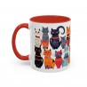 Whimsical Cat Coffee Cup | 330ml Ceramic Two-Tone Mug | Cat Variety Illustration RED