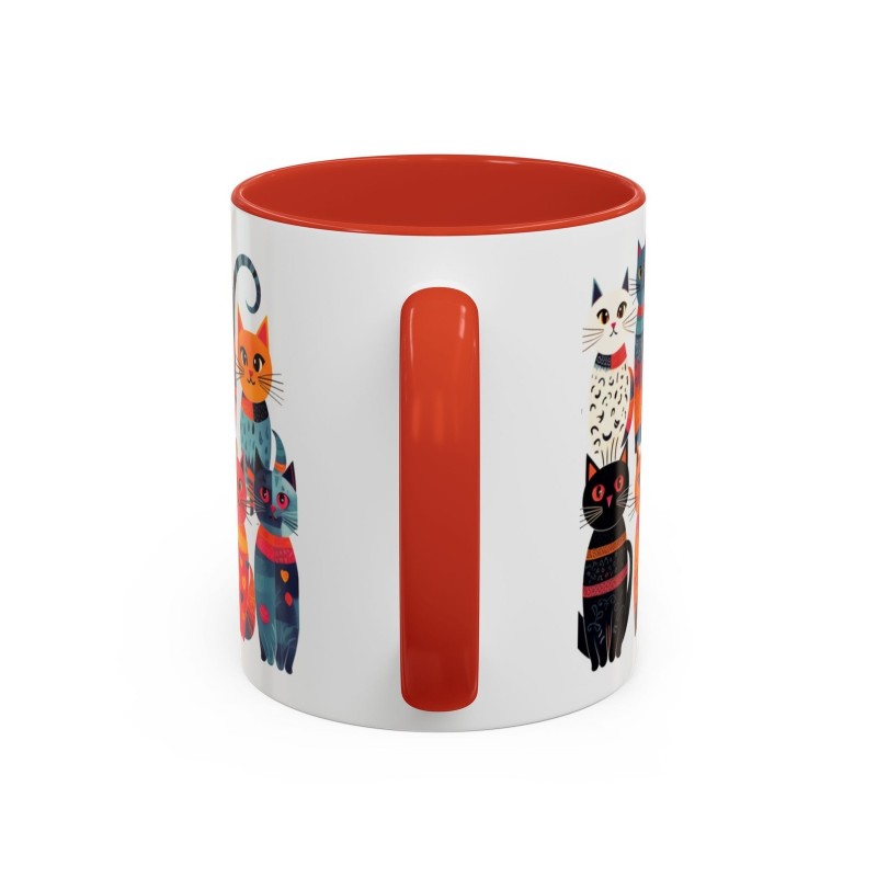 Whimsical Cat Coffee Cup | 330ml Ceramic Two-Tone Mug | Cat Variety Illustration RED
