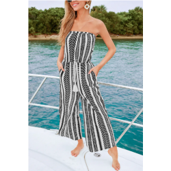 Striped Straight Leg Tube Jumpsuit