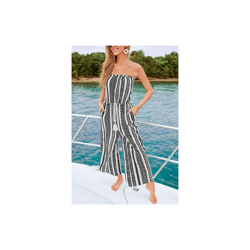 Striped Straight Leg Tube Jumpsuit Striped Straight Leg Tube Jumpsuit