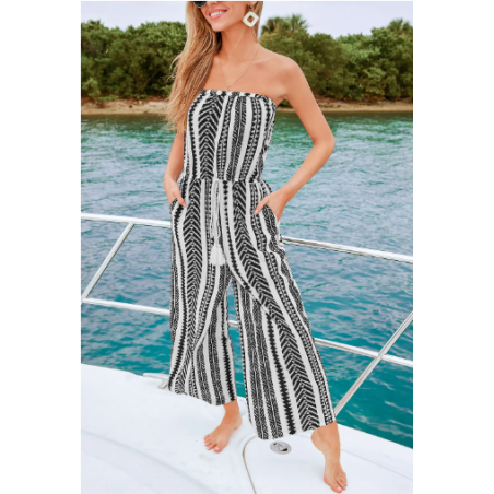Striped Straight Leg Tube Jumpsuit