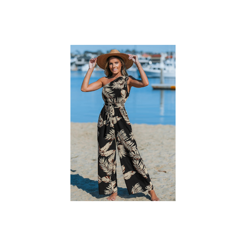 Midnight Tropics One-Shoulder Wide Leg Jumpsuit Midnight Tropics One-Shoulder Wide Leg Jumpsuit