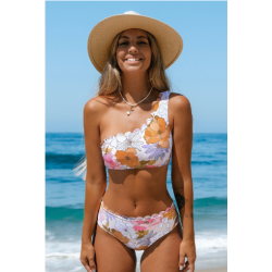 Hazy Tenderness Flower One-Shoulder Top & Hipster Bikini Set