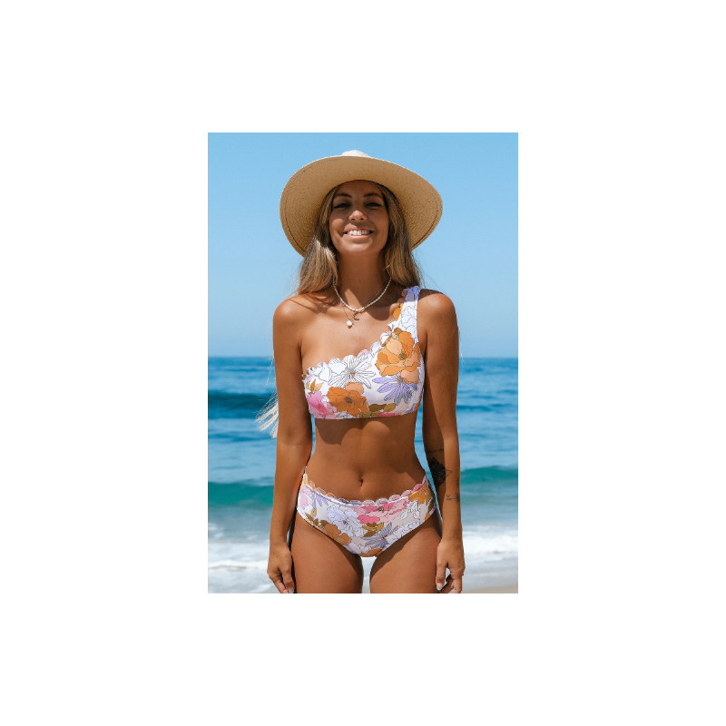 Hazy Tenderness Flower One-Shoulder Top & Hipster Bikini Set Hazy Tenderness Flower One-Shoulder Top & Hipster Bikini Set