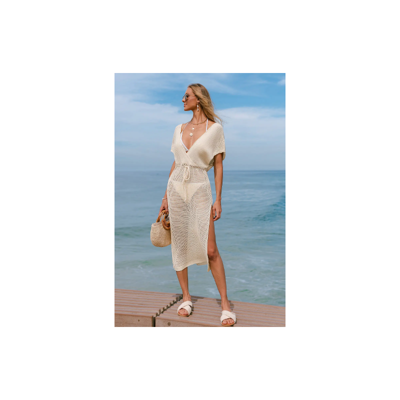 Caroline Neutral Cover-Up Midi Dress Caroline Neutral Cover-Up Midi Dress