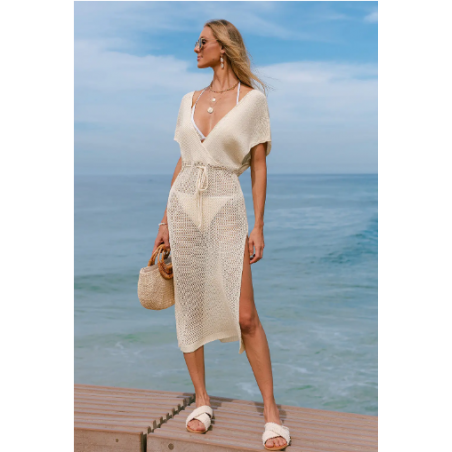 Caroline Neutral Cover-Up Midi Dress