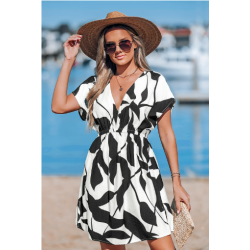 Black & White Abstract Short Sleeve Mini Cover-Up