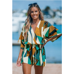 Abstract Geo Dolman Straight Leg Romper
