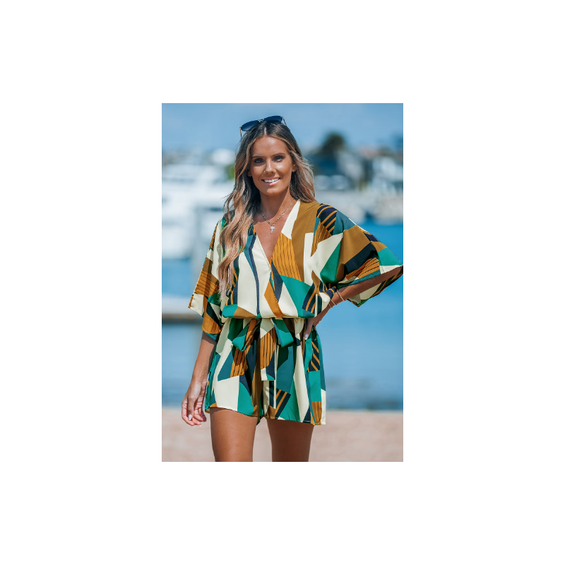 Abstract Geo Dolman Straight Leg Romper Abstract Geo Dolman Straight Leg Romper