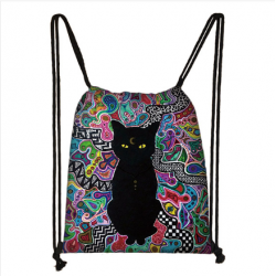 Cat Printed Polyester Drawstring Bag, Women's Backpack, Rectangle